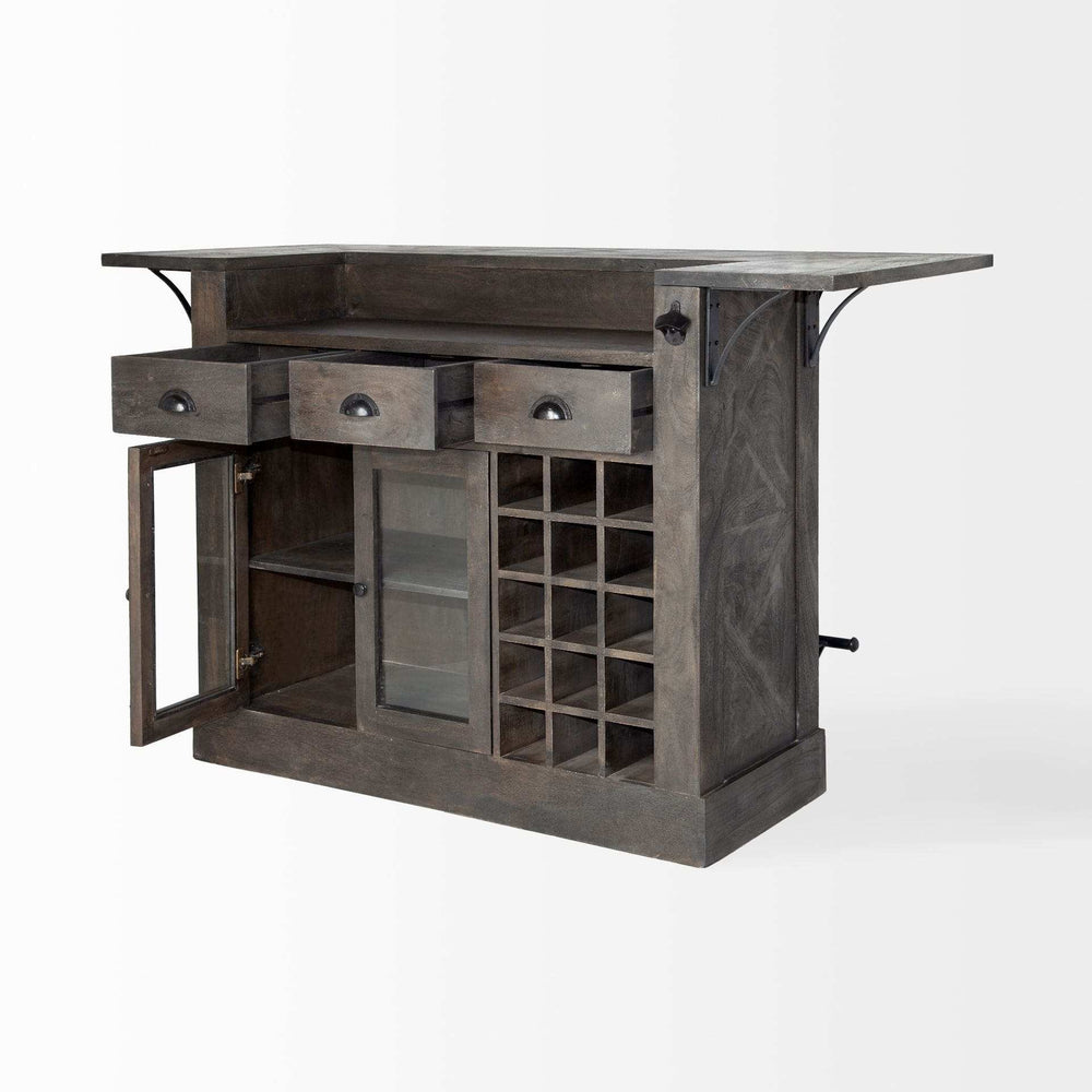 Gray Solid Wood Kitchen Island With Wine Bottle Storage - Homeroots - Flyclothing LLC