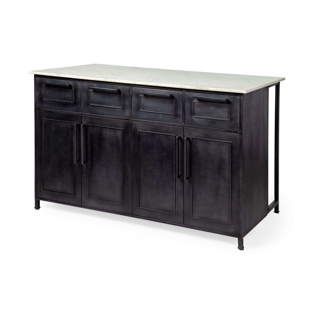 Solid Iron Black Body White Marble Top Kitchen Island With 4 Drawer - Homeroots - Flyclothing LLC
