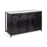 Solid Iron Black Body White Marble Top Kitchen Island With 4 Drawer - Homeroots - Flyclothing LLC