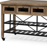 Brown Solid Wood Top Kitchen Island With Two Tier Black Metal Rolling - Homeroots - Flyclothing LLC