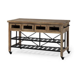 Brown Solid Wood Top Kitchen Island With Two Tier Black Metal Rolling - Homeroots - Flyclothing LLC