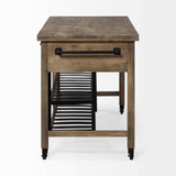 Brown Solid Wood Top Kitchen Island With Two Tier Black Metal Rolling - Homeroots - Flyclothing LLC
