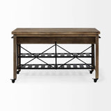Brown Solid Wood Top Kitchen Island With Two Tier Black Metal Rolling - Homeroots - Flyclothing LLC