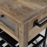 Brown Solid Wood Top Kitchen Island With Two Tier Black Metal Rolling - Homeroots - Flyclothing LLC