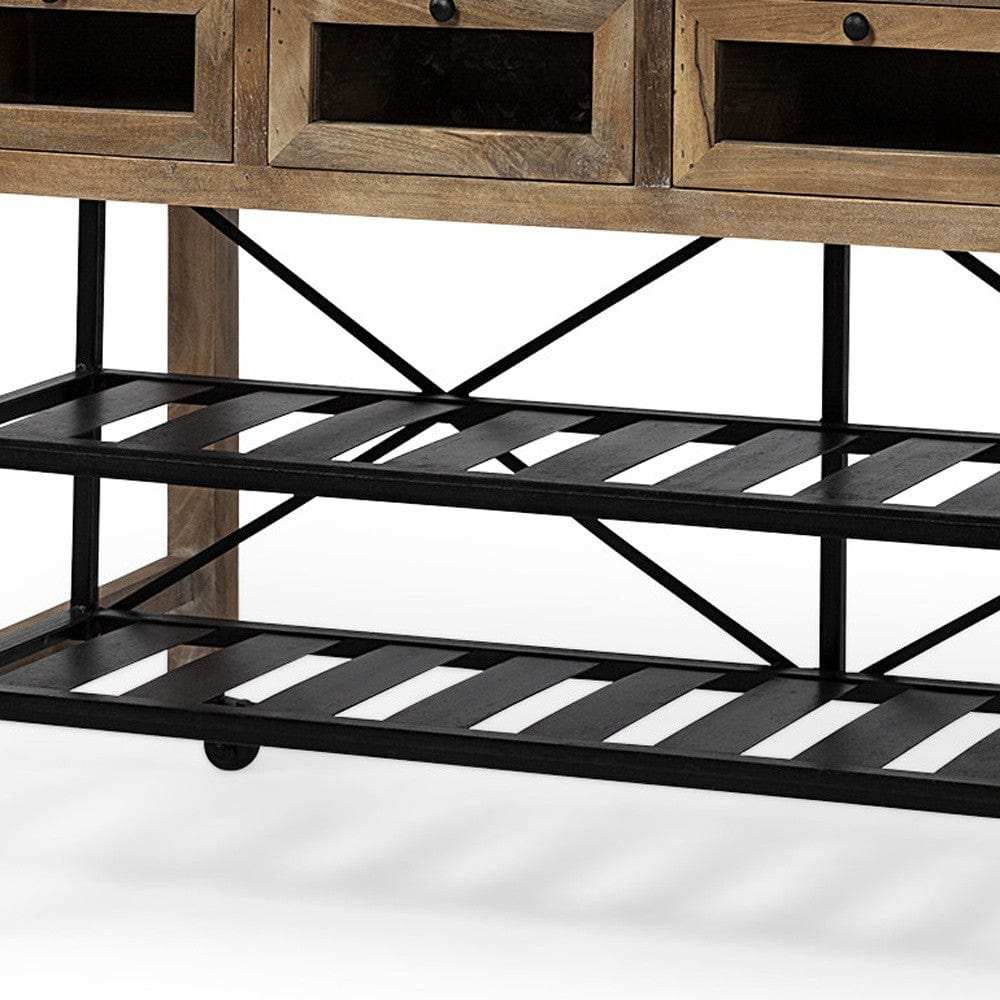 Brown Solid Wood Top Kitchen Island With Two Tier Black Metal Rolling - Homeroots - Flyclothing LLC