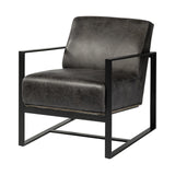 32" Black Genuine Leather Distressed Arm Chair - Homeroots