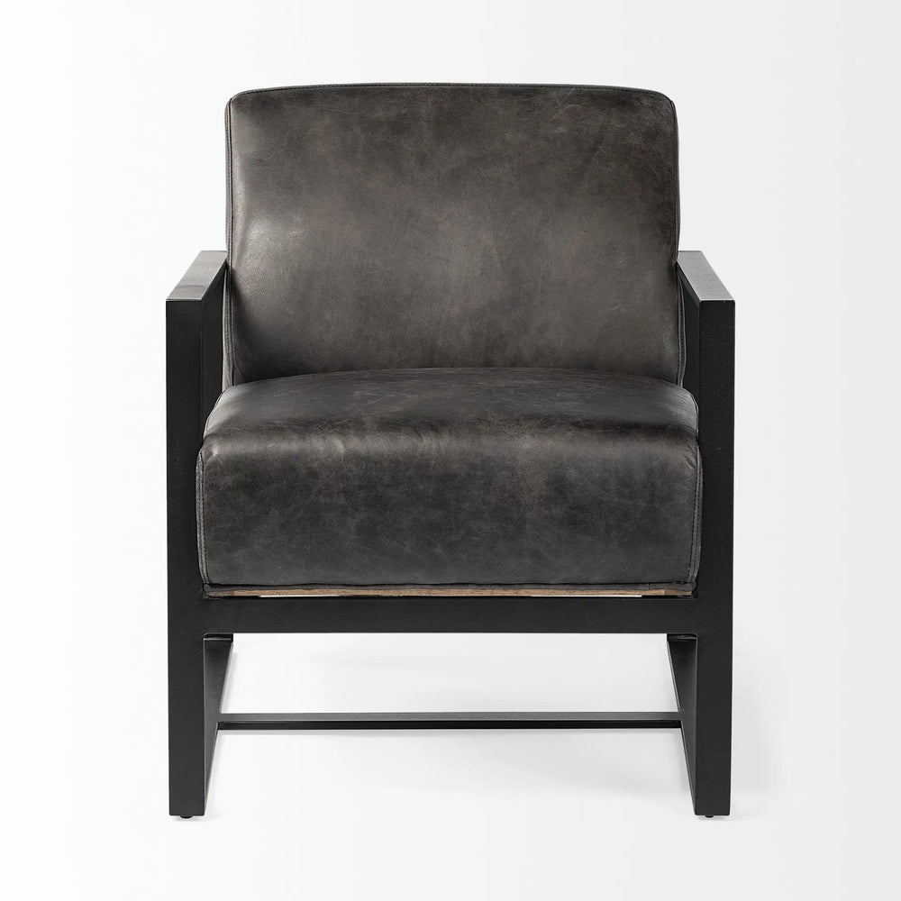 32" Black Genuine Leather Distressed Arm Chair - Homeroots