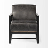 32" Black Genuine Leather Distressed Arm Chair - Homeroots