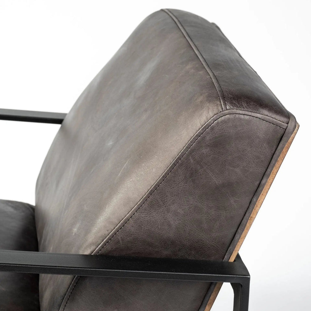 32" Black Genuine Leather Distressed Arm Chair - Homeroots