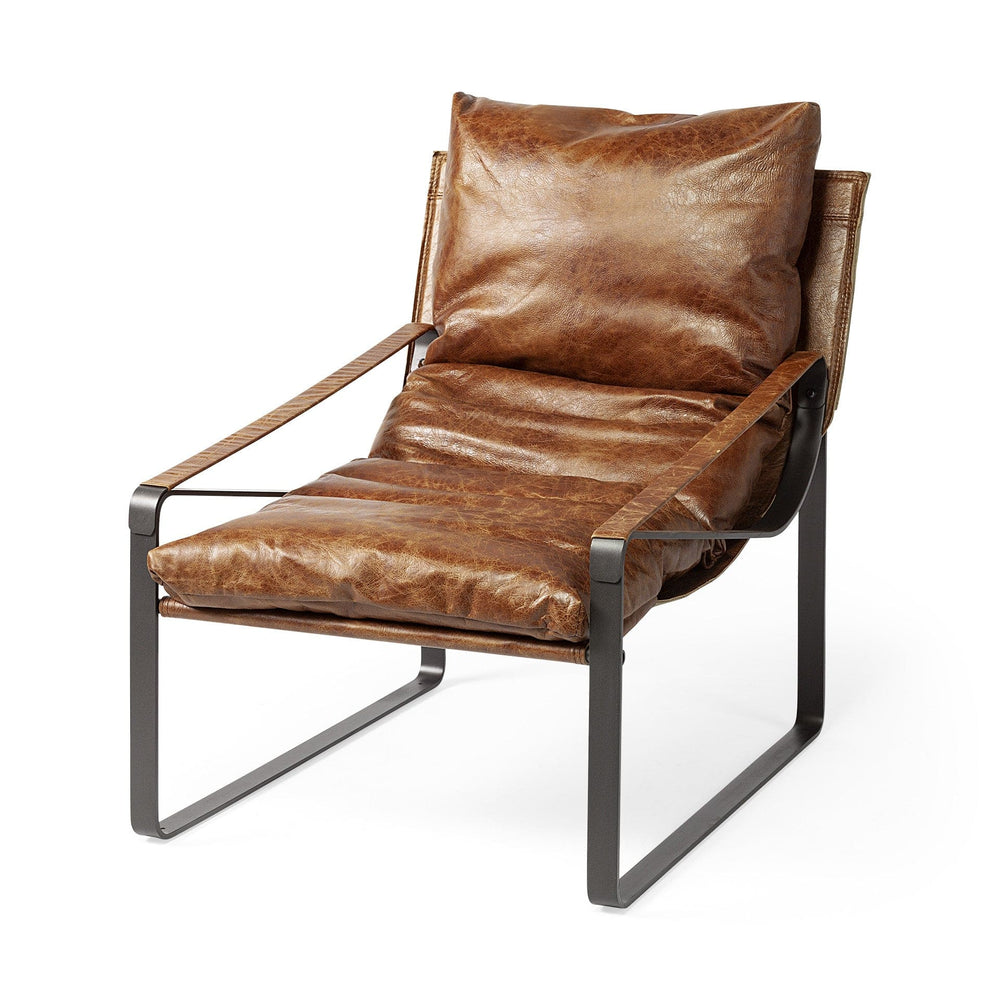 35" Brown And Black Leather Distressed Lounge Chair - Homeroots - Flyclothing LLC