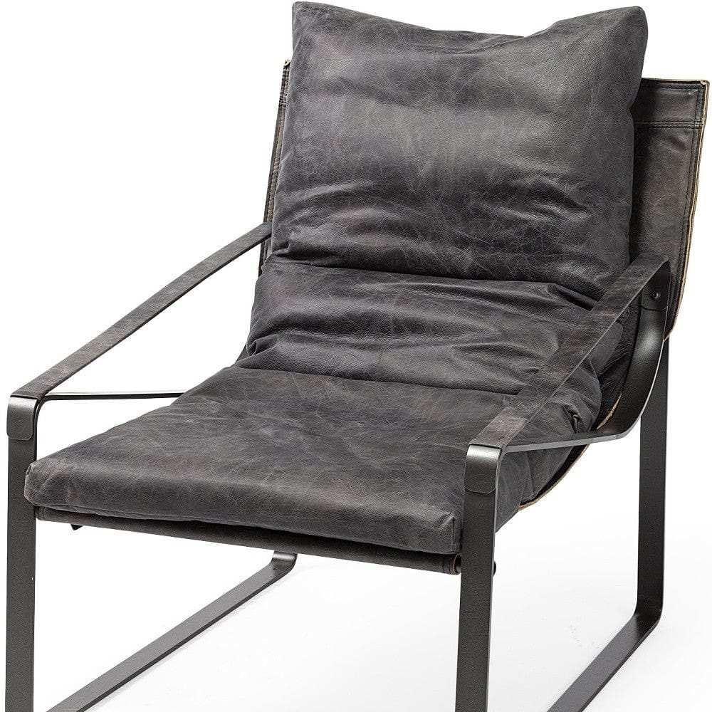 Black Leather Body Accent Chair With Metal Frame - Homeroots - Flyclothing LLC
