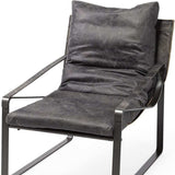 Black Leather Body Accent Chair With Metal Frame - Homeroots - Flyclothing LLC