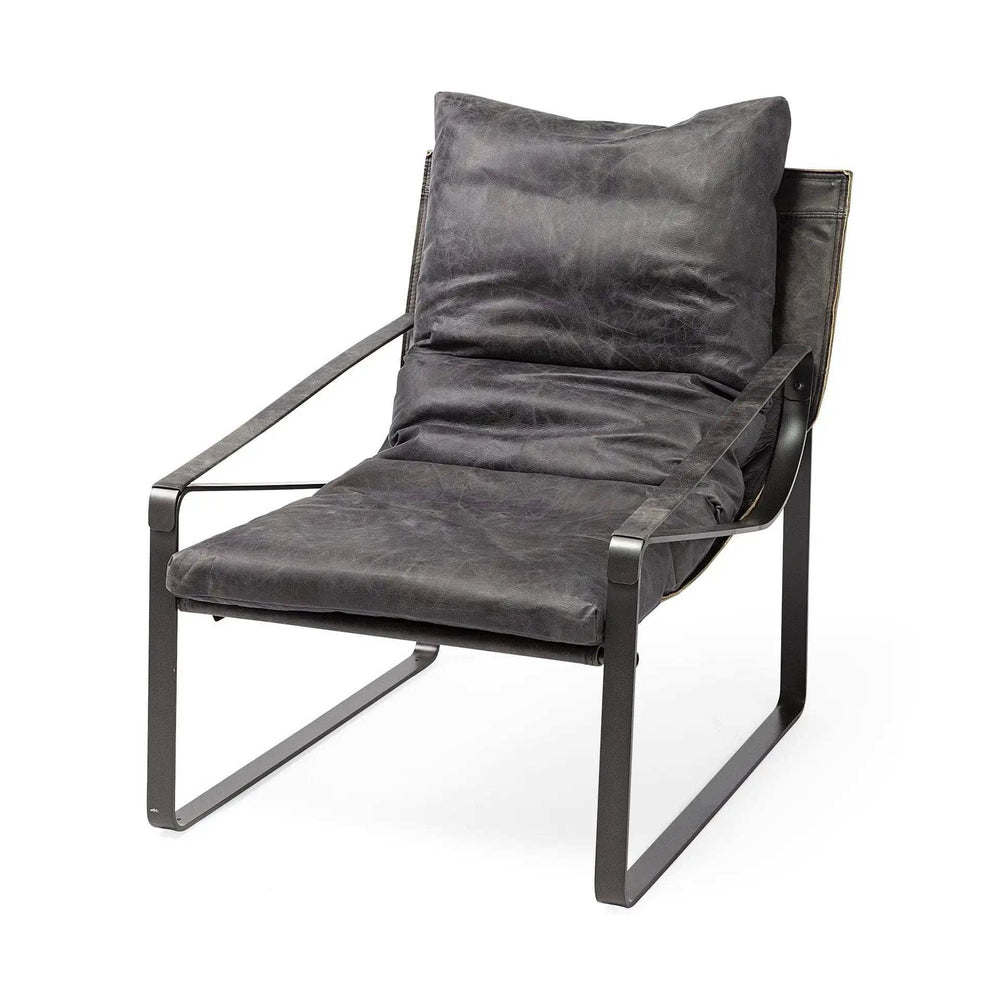 Black Leather Body Accent Chair With Metal Frame - Homeroots - Flyclothing LLC