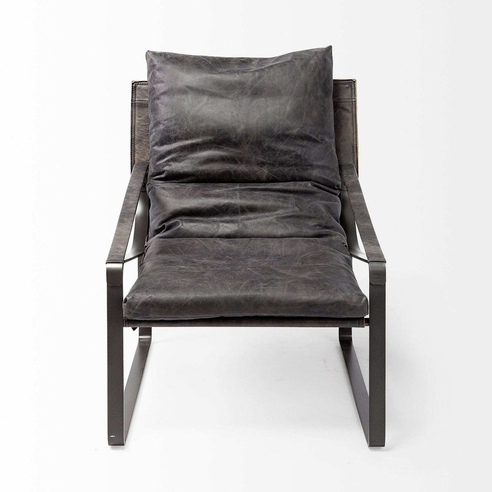 Black Leather Body Accent Chair With Metal Frame - Homeroots - Flyclothing LLC