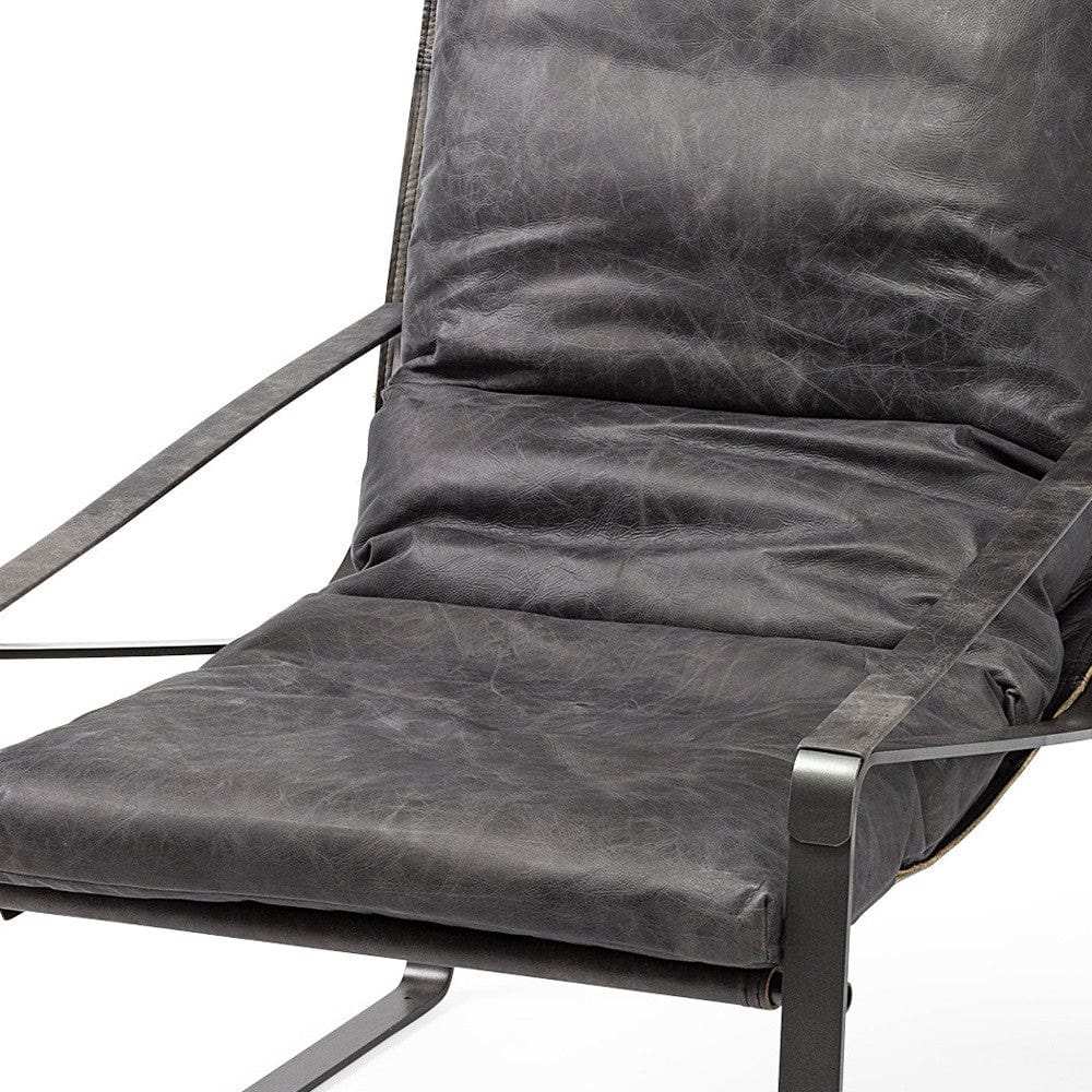 Black Leather Body Accent Chair With Metal Frame - Homeroots - Flyclothing LLC