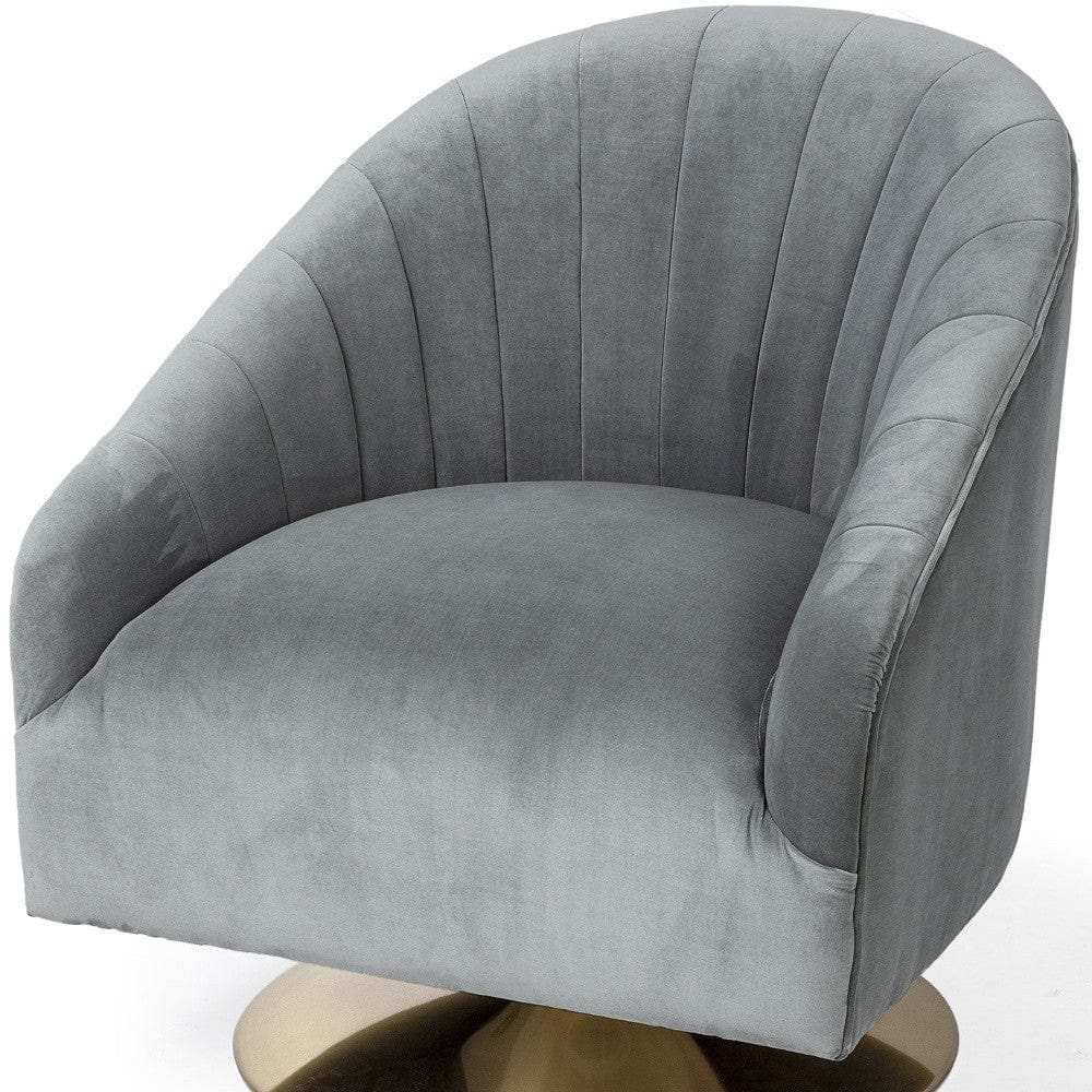 Gray Velet Covered Seat Accent Chair With Gold Swivel Base - Homeroots - Flyclothing LLC