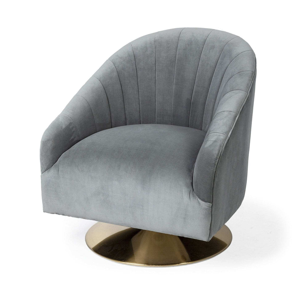 Gray Velet Covered Seat Accent Chair With Gold Swivel Base - Homeroots - Flyclothing LLC
