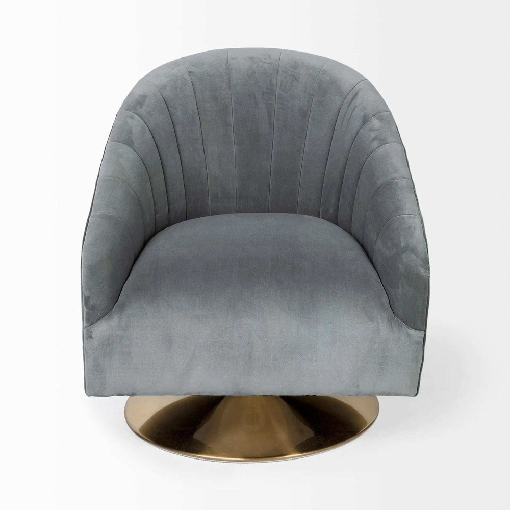 Gray Velet Covered Seat Accent Chair With Gold Swivel Base - Homeroots - Flyclothing LLC
