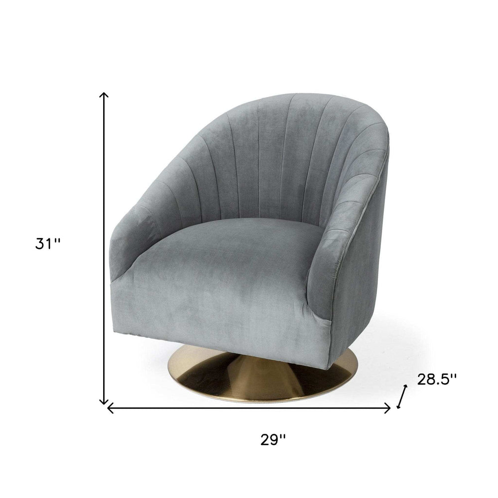 Gray Velet Covered Seat Accent Chair With Gold Swivel Base - Homeroots - Flyclothing LLC