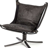Colarado Black Leather Suspended Seat Accent Chair With Iron Frame - Homeroots - Flyclothing LLC