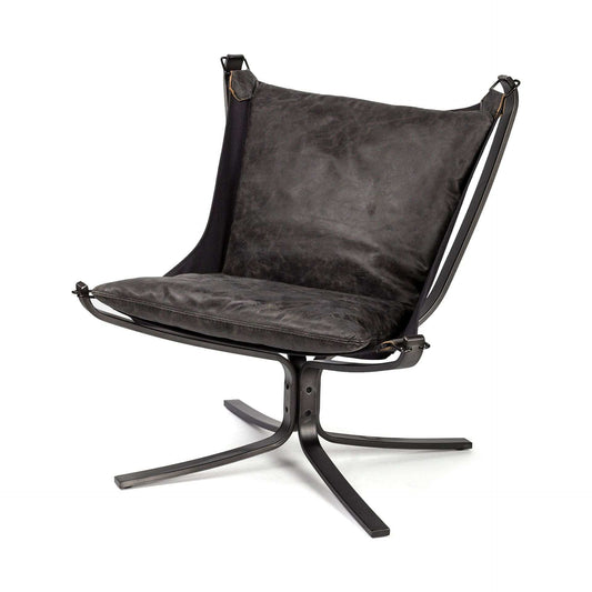 Colarado Black Leather Suspended Seat Accent Chair With Iron Frame - Homeroots - Flyclothing LLC