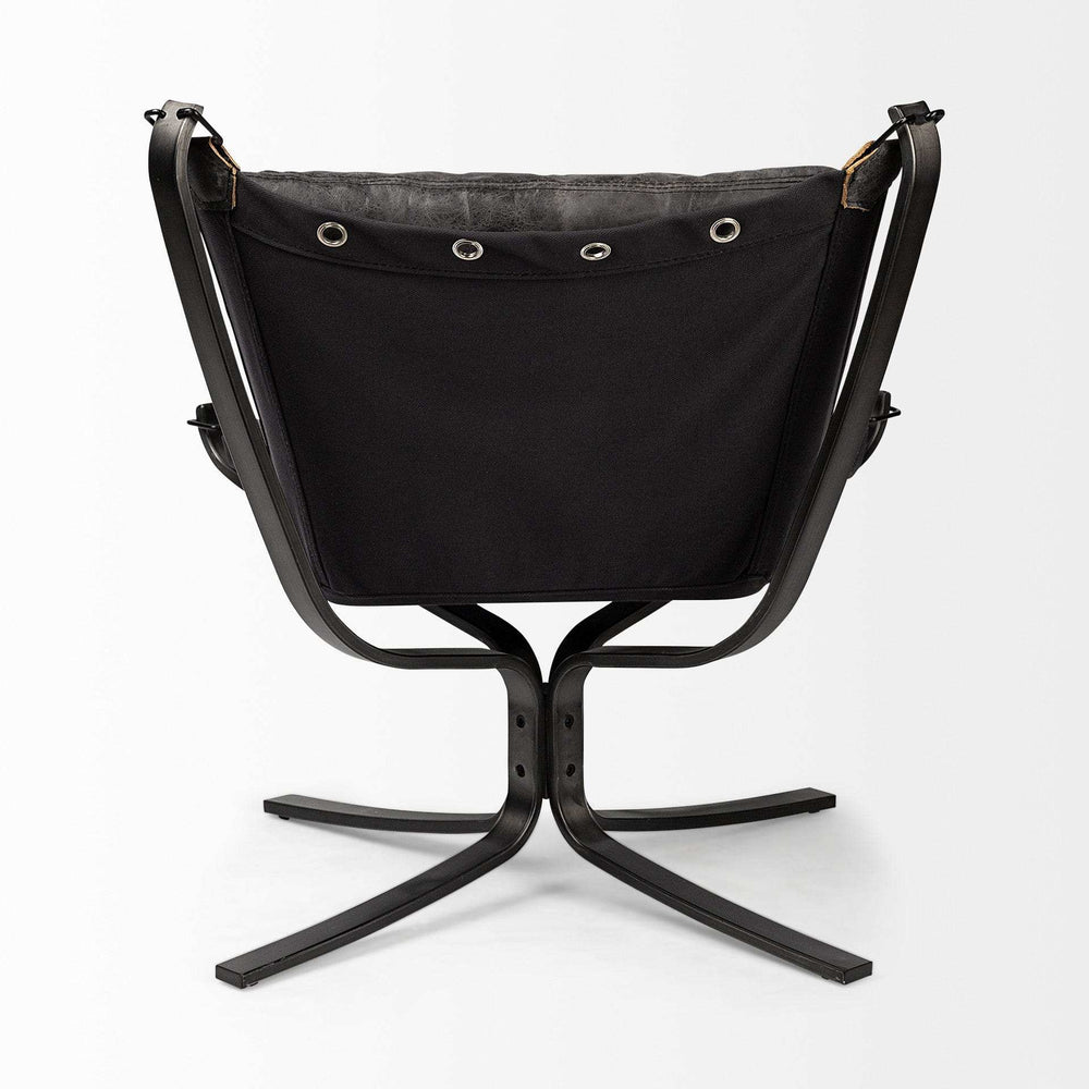 Colarado Black Leather Suspended Seat Accent Chair With Iron Frame - Homeroots - Flyclothing LLC
