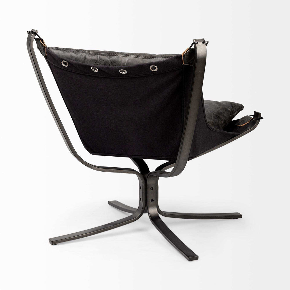 Colarado Black Leather Suspended Seat Accent Chair With Iron Frame - Homeroots - Flyclothing LLC