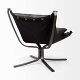 Colarado Black Leather Suspended Seat Accent Chair With Iron Frame - Homeroots - Flyclothing LLC