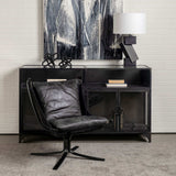 Colarado Black Leather Suspended Seat Accent Chair With Iron Frame - Homeroots - Flyclothing LLC