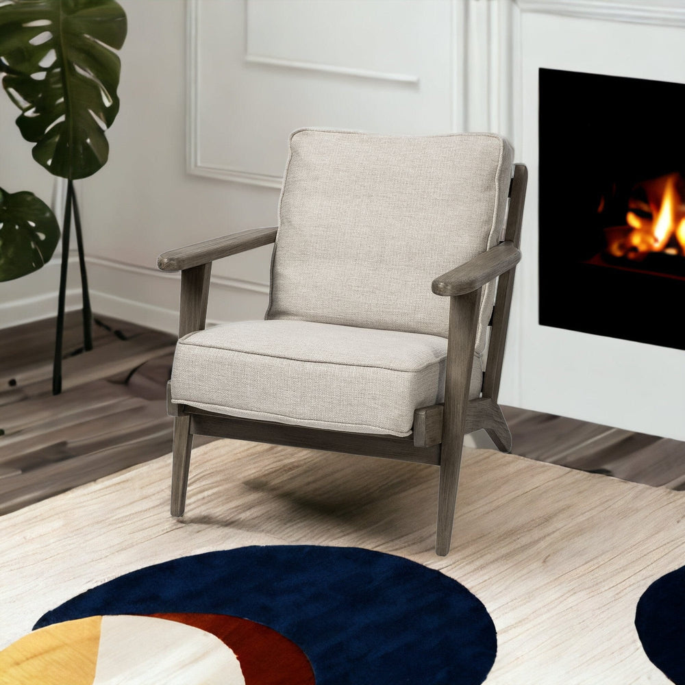 31" Cream And Brown Fabric Lounge Chair - Homeroots