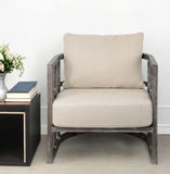 30" Cream And Brown Fabric Distressed Barrel Chair - Homeroots - Flyclothing LLC