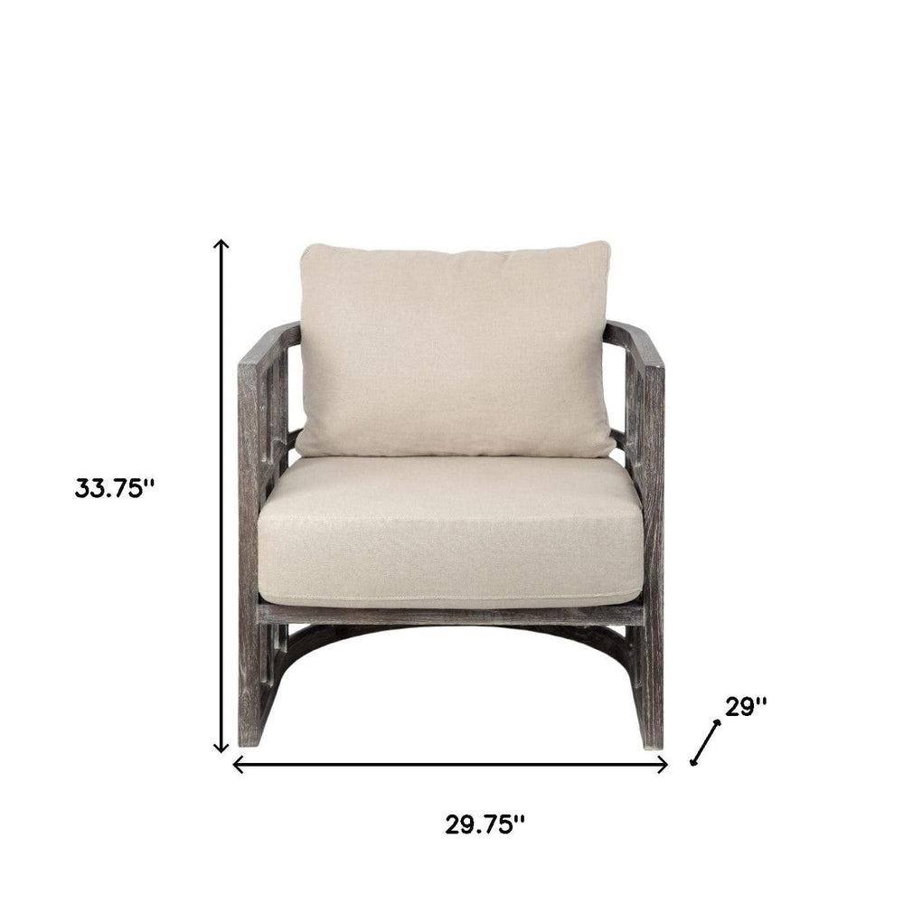 30" Cream And Brown Fabric Distressed Barrel Chair - Homeroots - Flyclothing LLC