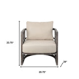 30" Cream And Brown Fabric Distressed Barrel Chair - Homeroots - Flyclothing LLC
