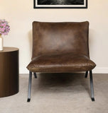 34" Brown And Black Top Grain Leather Distressed Slipper Chair - Homeroots - Flyclothing LLC