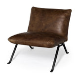 34" Brown And Black Top Grain Leather Distressed Slipper Chair - Homeroots - Flyclothing LLC