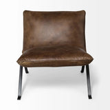 34" Brown And Black Top Grain Leather Distressed Slipper Chair - Homeroots - Flyclothing LLC