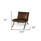 34" Brown And Black Top Grain Leather Distressed Slipper Chair - Homeroots - Flyclothing LLC