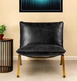 34" Black And Brass Top Grain Leather Distressed Slipper Chair - Homeroots