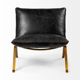 34" Black And Brass Top Grain Leather Distressed Slipper Chair - Homeroots