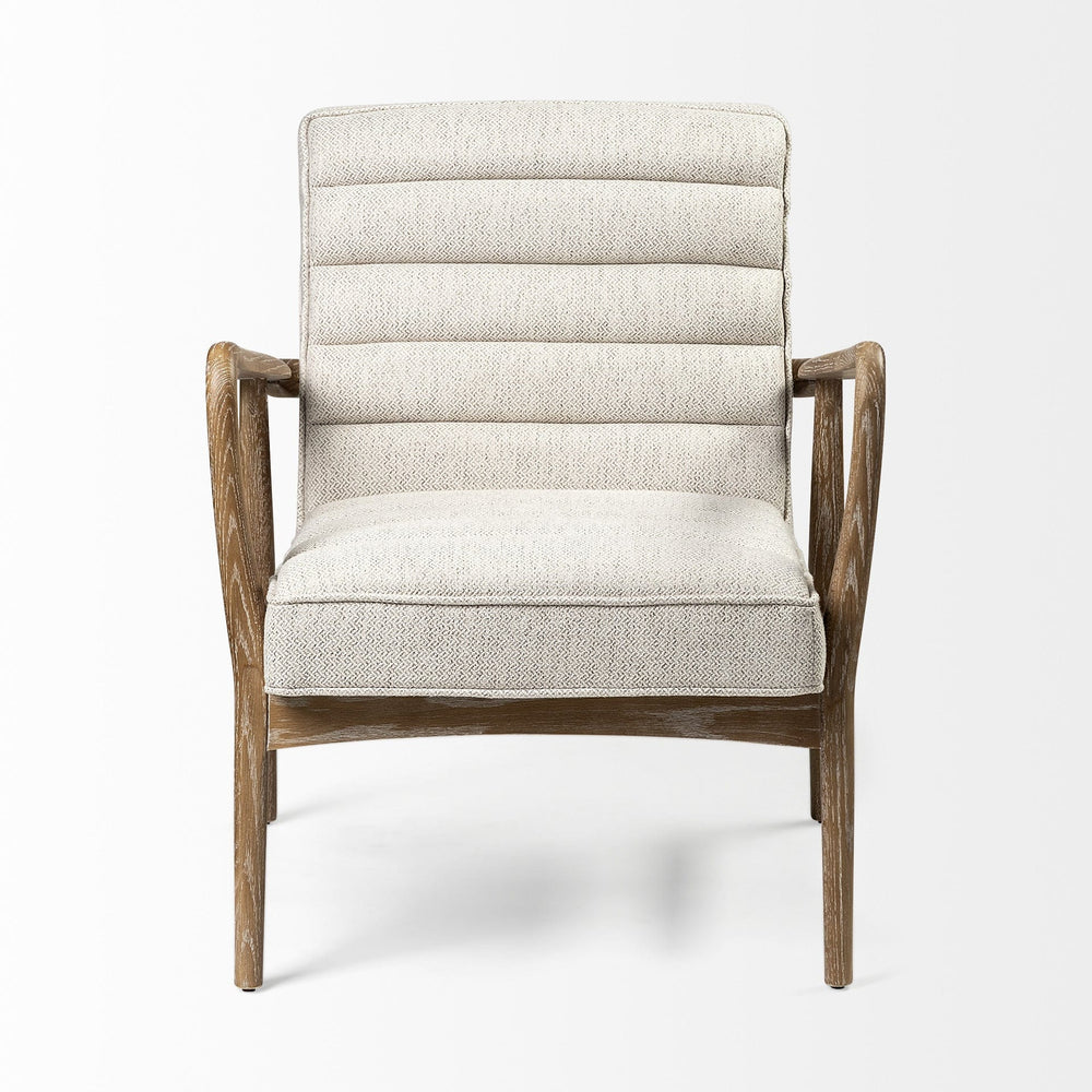 28" Cream And Brown Fabric Lounge Chair - Homeroots
