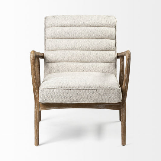 28" Cream And Brown Fabric Lounge Chair - Homeroots
