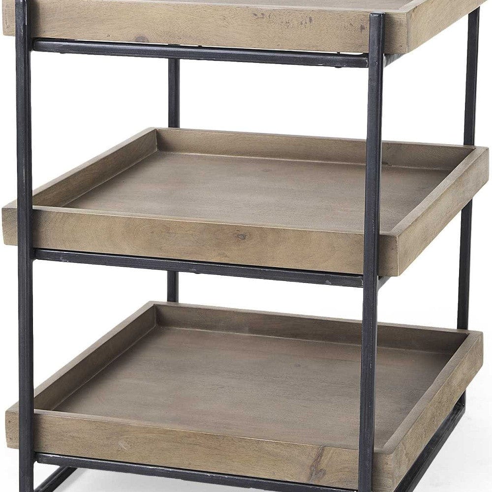 26" Brown Solid Wood Square End Table With Two Shelves - Homeroots - Flyclothing LLC