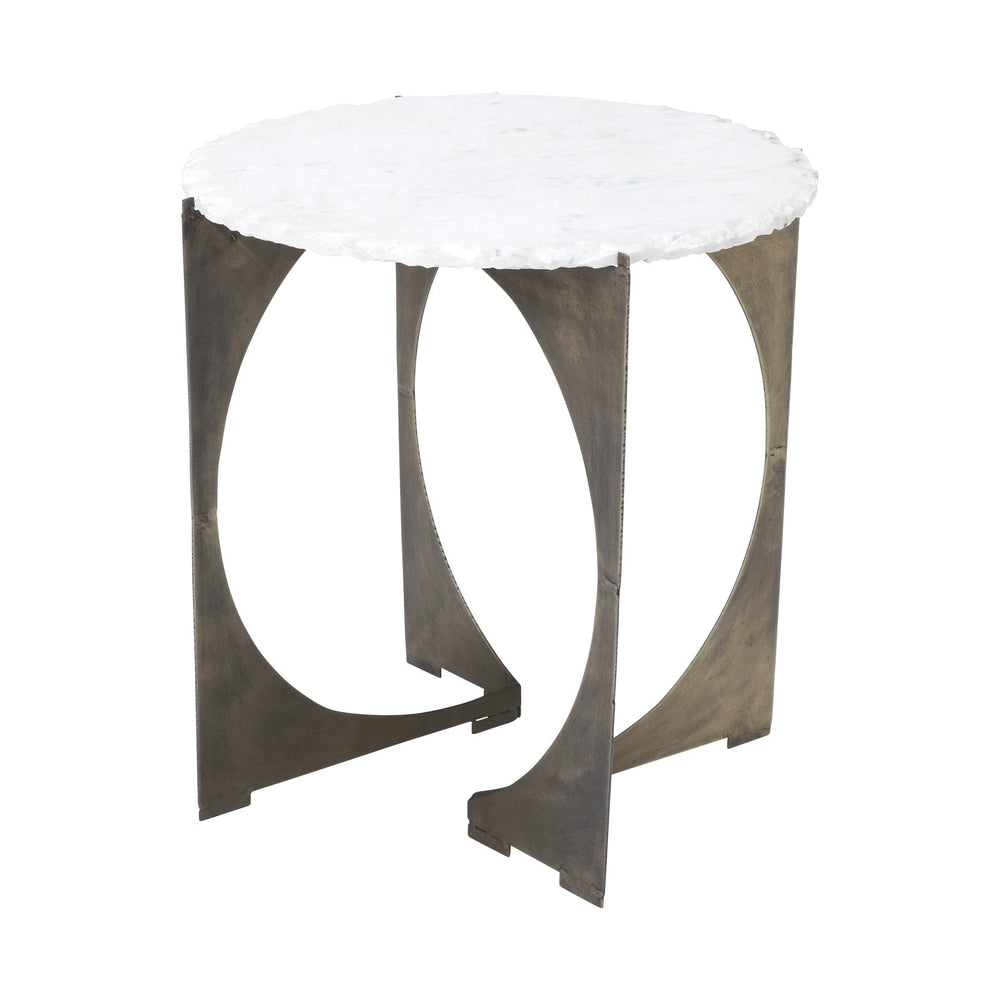 21" Brown And White Marble Round End Table - Homeroots