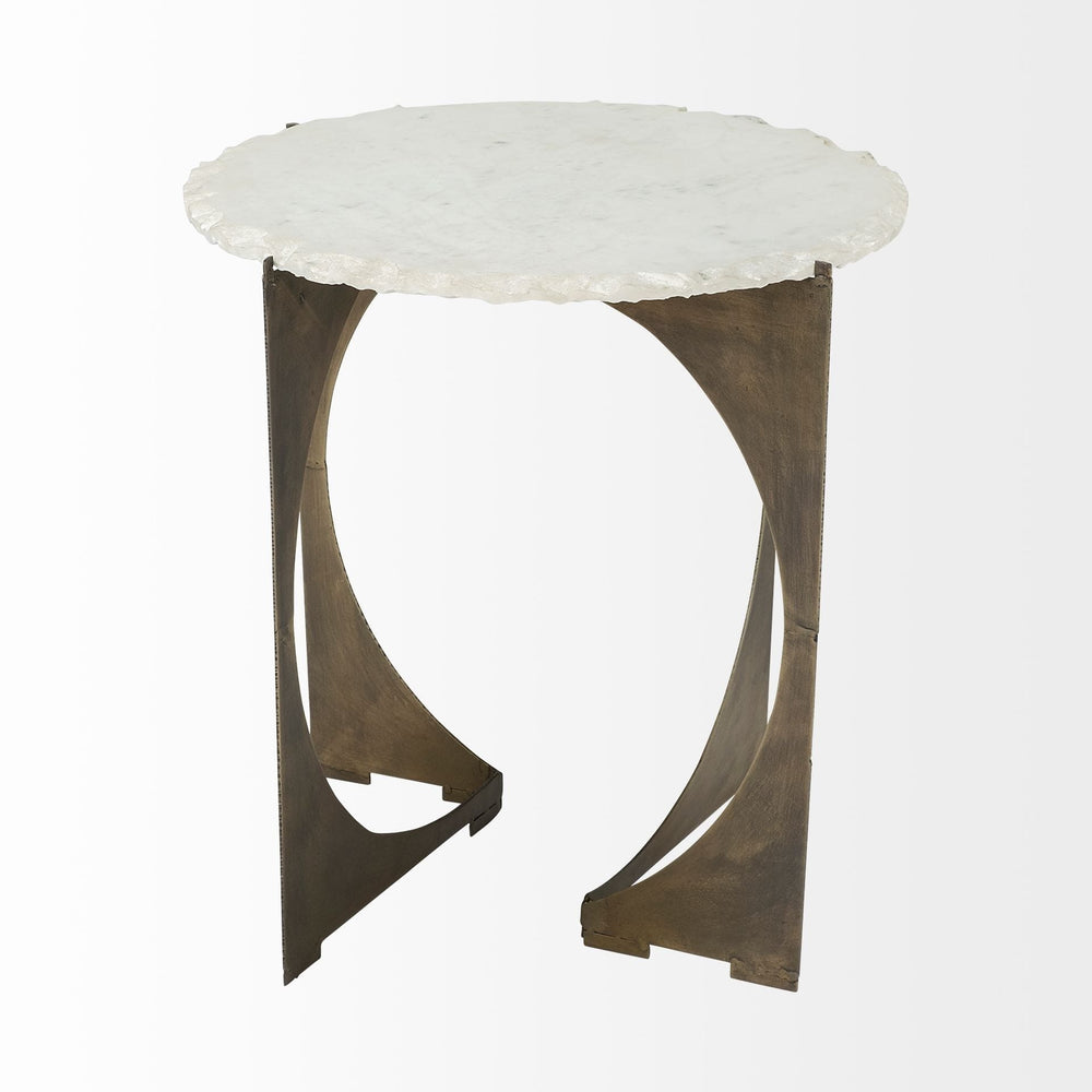 21" Brown And White Marble Round End Table - Homeroots