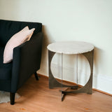 21" Brown And White Marble Round End Table - Homeroots