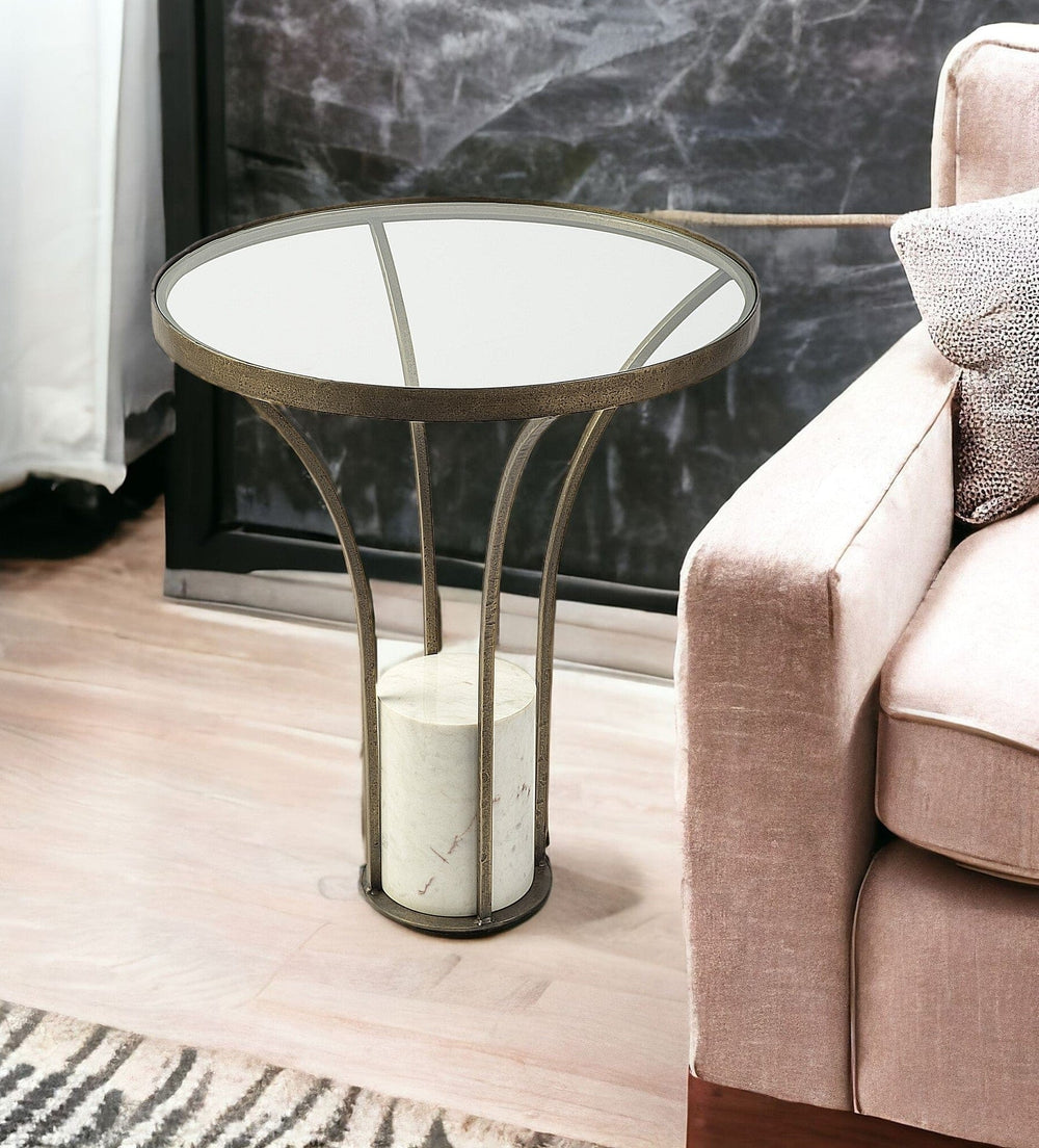 24" Black And White Glass Round End Table - Homeroots - Flyclothing LLC