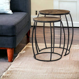 Set of Two 26" Black And Brown Solid Wood Round End Table - Homeroots