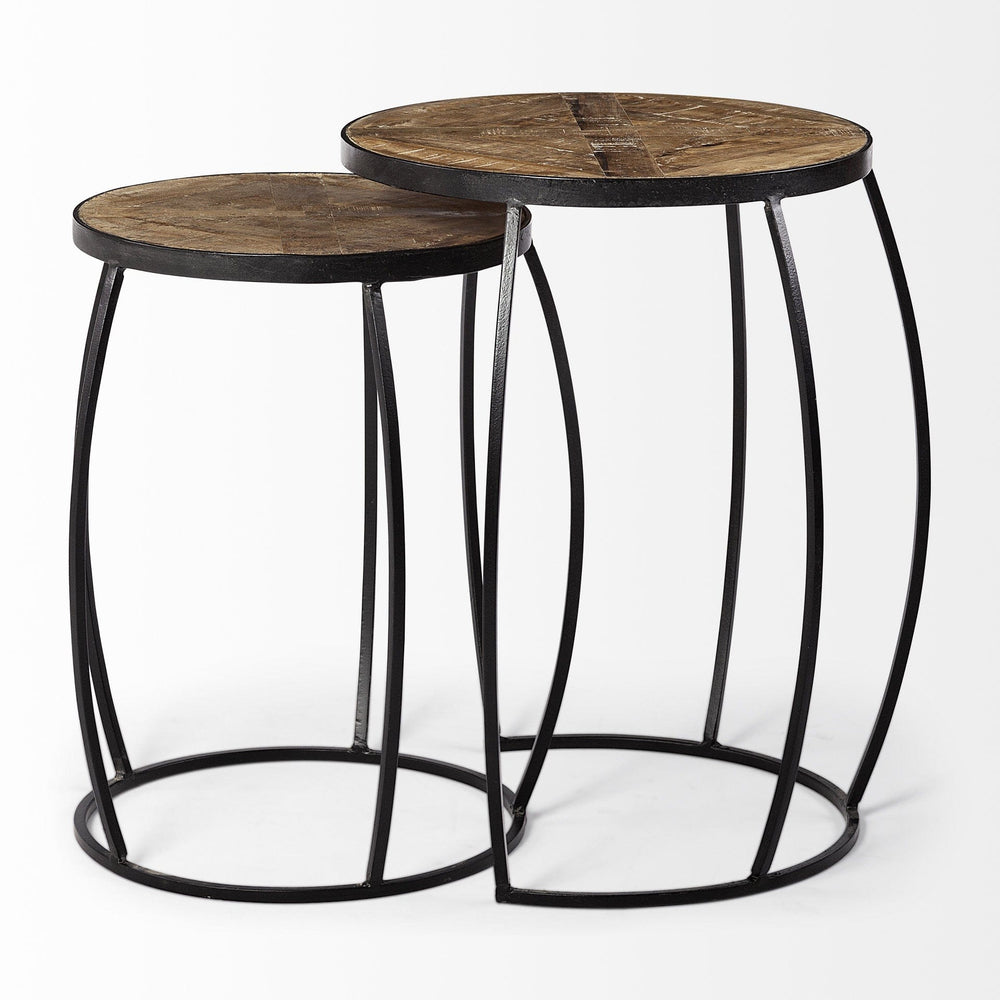 Set of Two 26" Black And Brown Solid Wood Round End Table - Homeroots