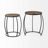 Set of Two 26" Black And Brown Solid Wood Round End Table - Homeroots