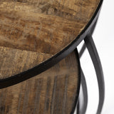 Set of Two 26" Black And Brown Solid Wood Round End Table - Homeroots